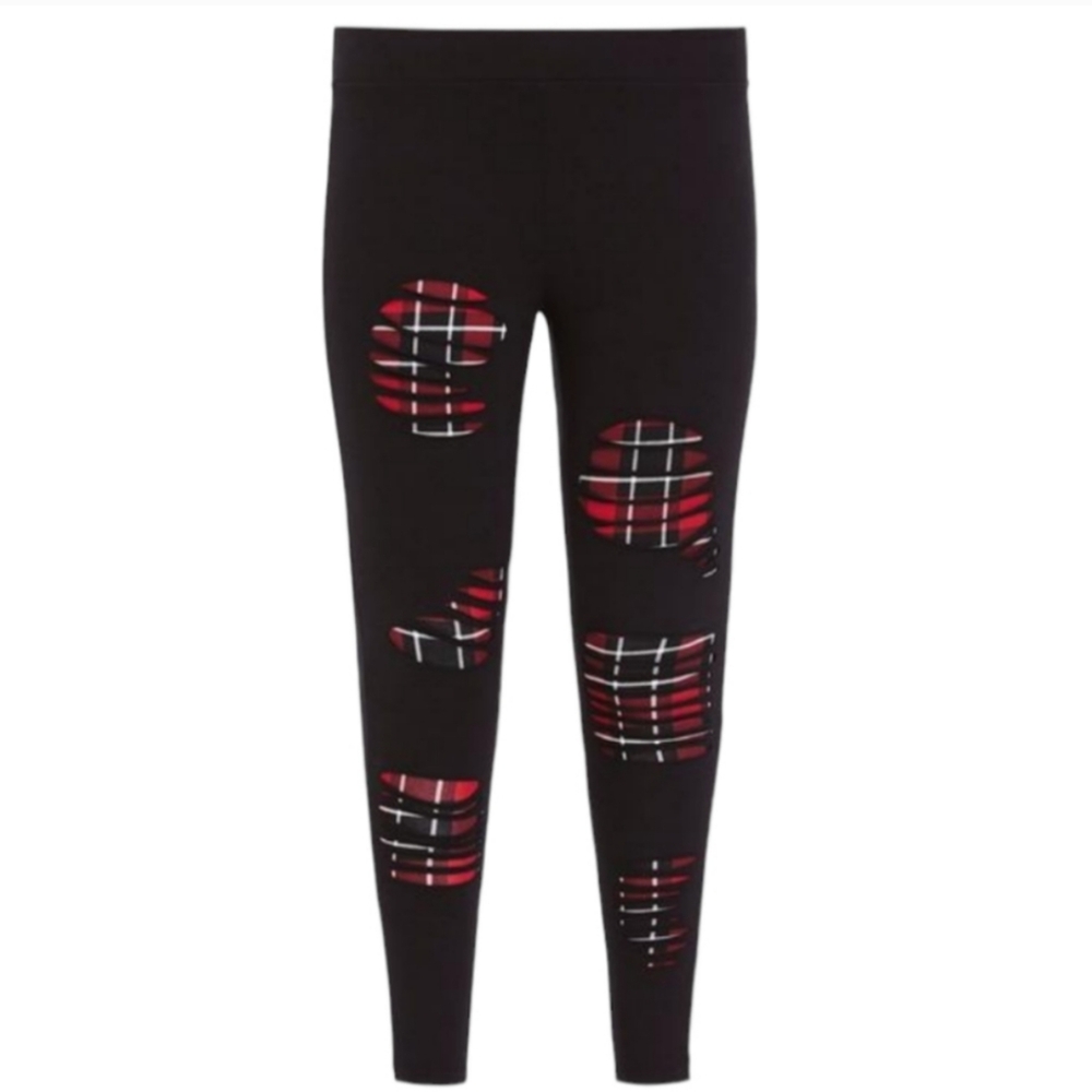 Torrid Premium Black Red Plaid Slashed Leggings Size 2X